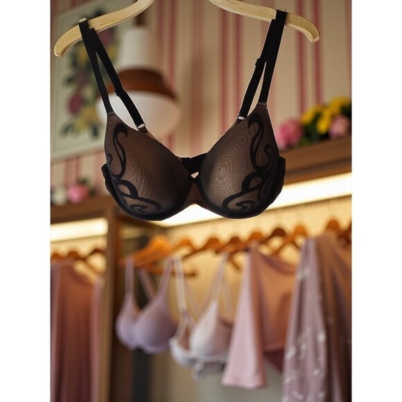 Ambrielle 38D Black Mesh Swirl Everyday Full Coverage Bra - Picture 1 of 5